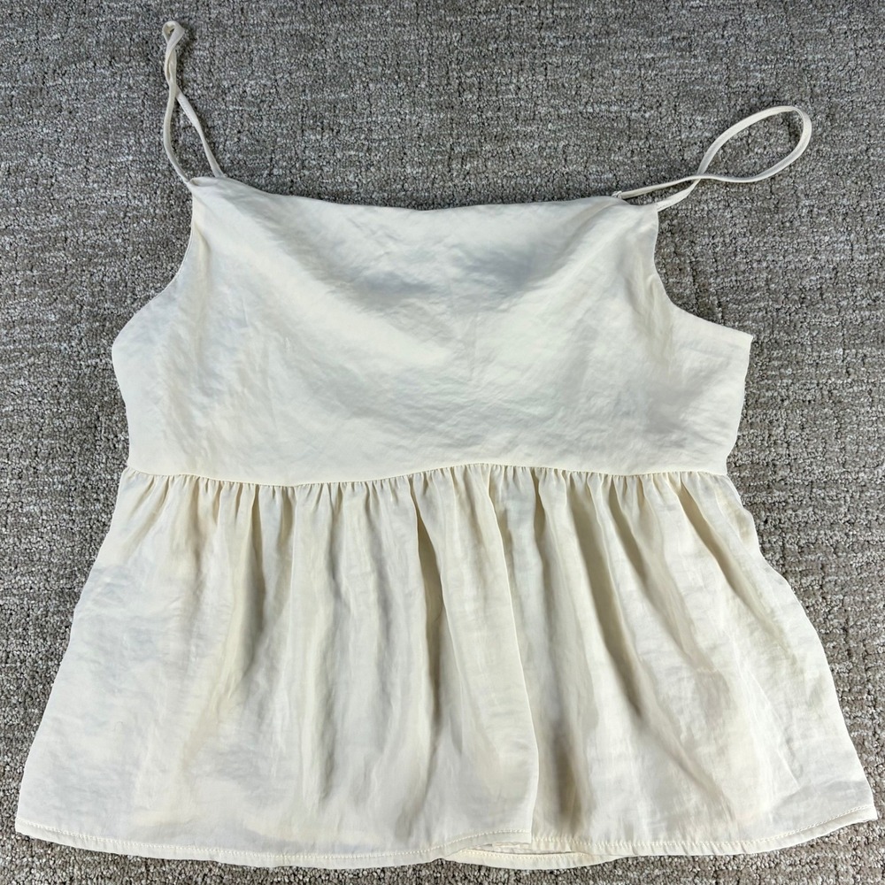 American Eagle Babydoll Camisole Top Ruffle Peplum Cream Ivory Medium Womens